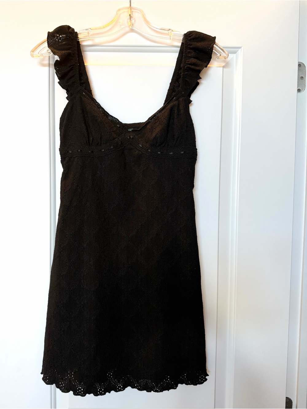 wild fable Black Lace Mini Dress with Ruffled Straps